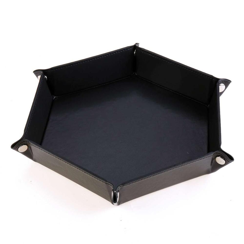 1 stücke PU Leder Falten Würfel Tablett polyedrisch Verein Würfel Kasten Platte Für RPG Bord Spiele Würfel Lagerung Kasten fallen ohrring Ring Halfter: Hexagon Schwarz