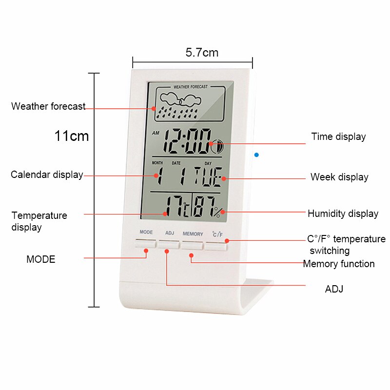 Mini Thermometer Hygrometer Gauge Indicator Automatic Electronic Temperature Humidity Monitor Weather Station Alarm Clock Indoor