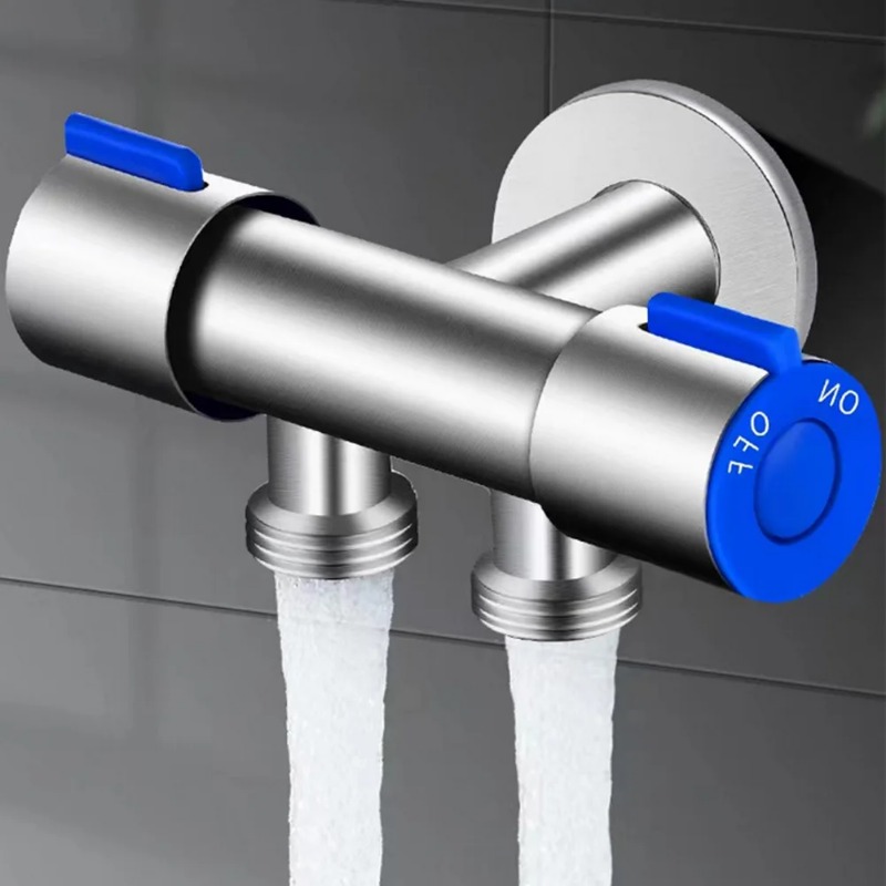 Bathroom Faucet Double Handle Dual Control Stainless Steel Cold Water Faucet Bathroom Washing Machine Faucet Triangle Valve