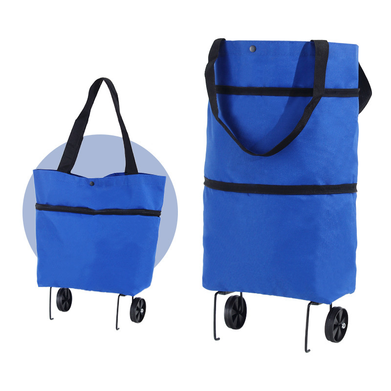 Foldable Shopping Bag with Wheels Trolley Basket Small Pull Cart Home Utility Retractable Tug Supermarket Grocery Shopping Cart: Blue