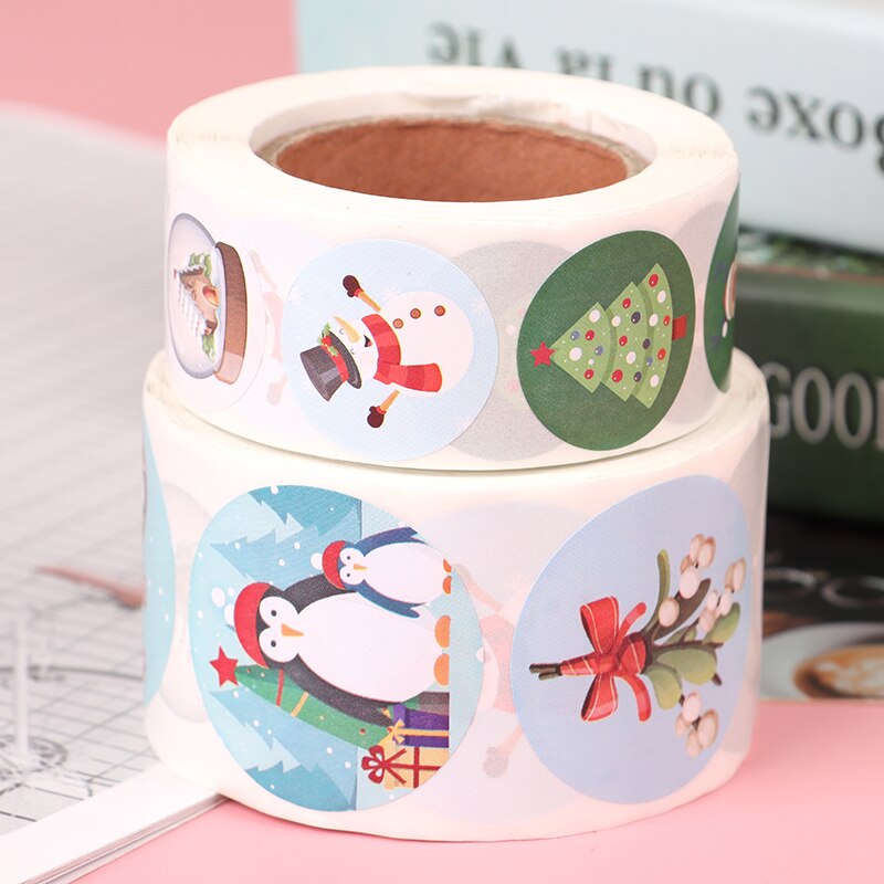 500Pcs Sticker/roll Merry Christmas Happy Holidays Stickers Cards Package Seal Labels