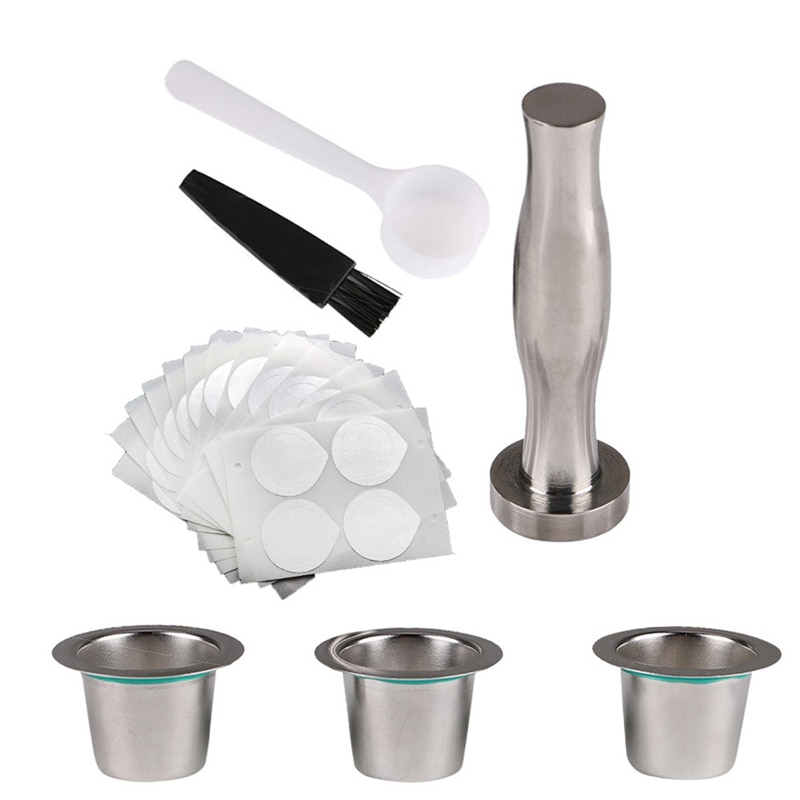 Stainless Steel Metal Reusable for Nespresso Capsule with Press Coffee Grinds Stainless Tamper Coffee Pod for Nespresso Machine: Default Title