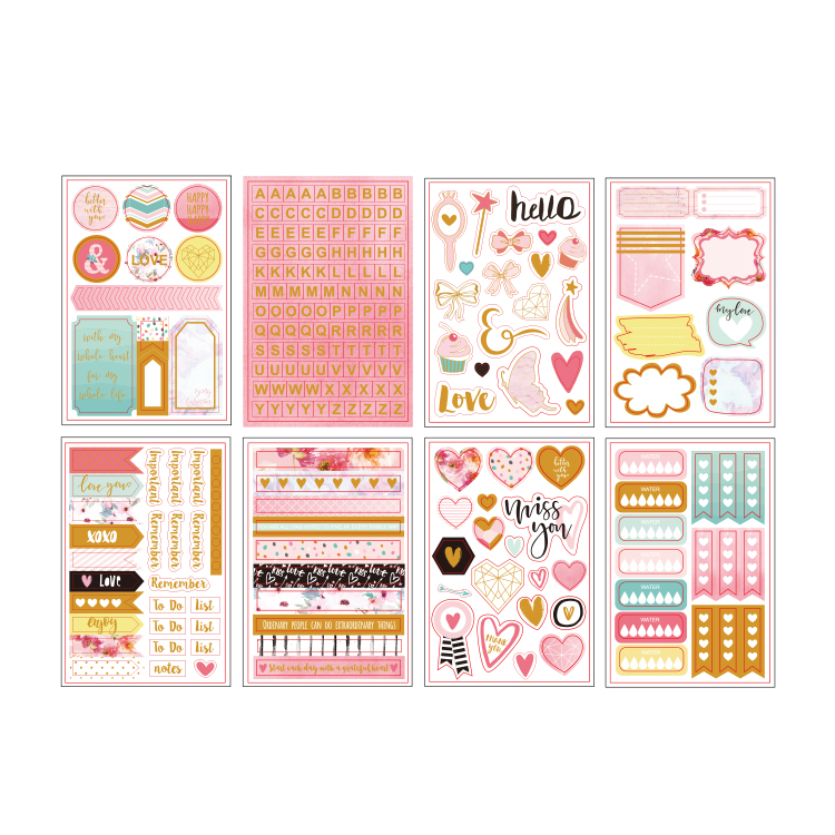 KLJUYP 8 stks Hello Liefde Stickers voor Scrapbooking Gelukkig Planner/Card Making/Journaling Project