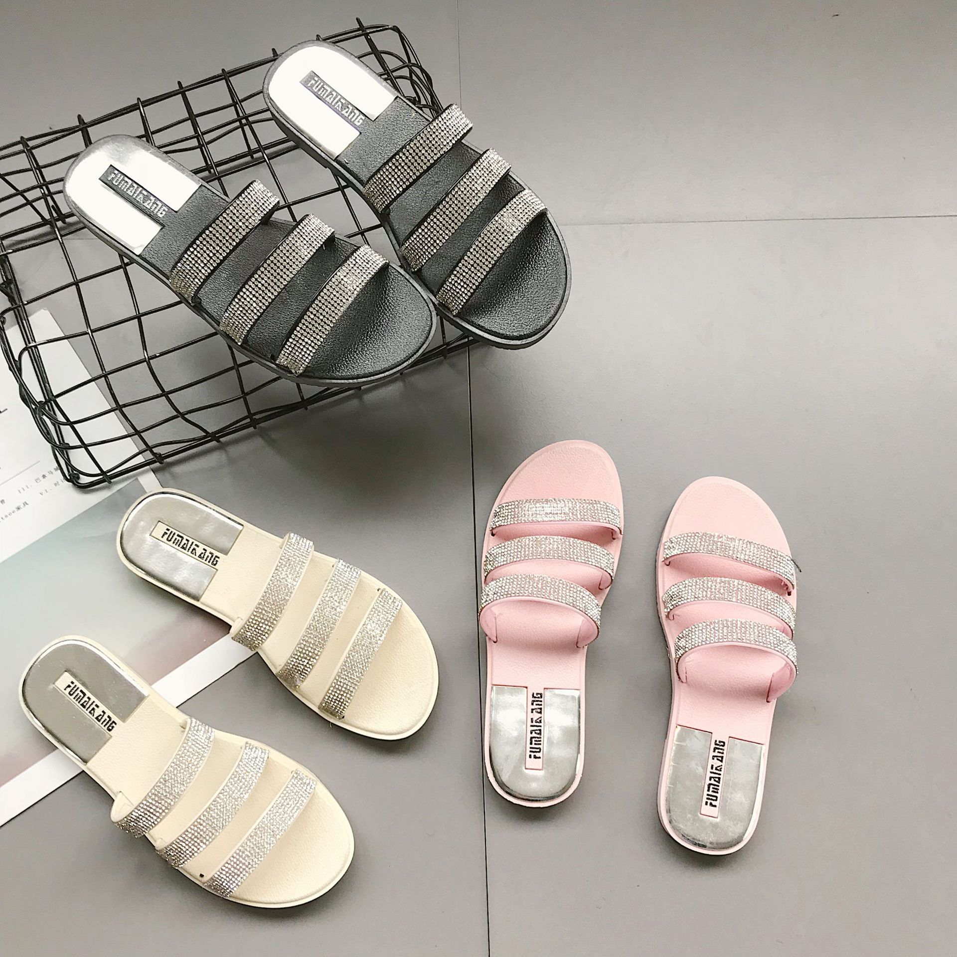 Dames zomer slippers dames pantoffels dames kristal platte zomerschoenen strass bling bling vrijetijds strand slides