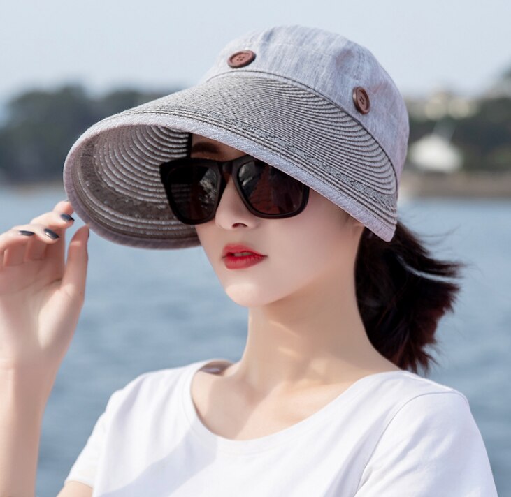 1pcs/lot korean style woman casual patchwork sun cap female beach large brim sun cap: 8
