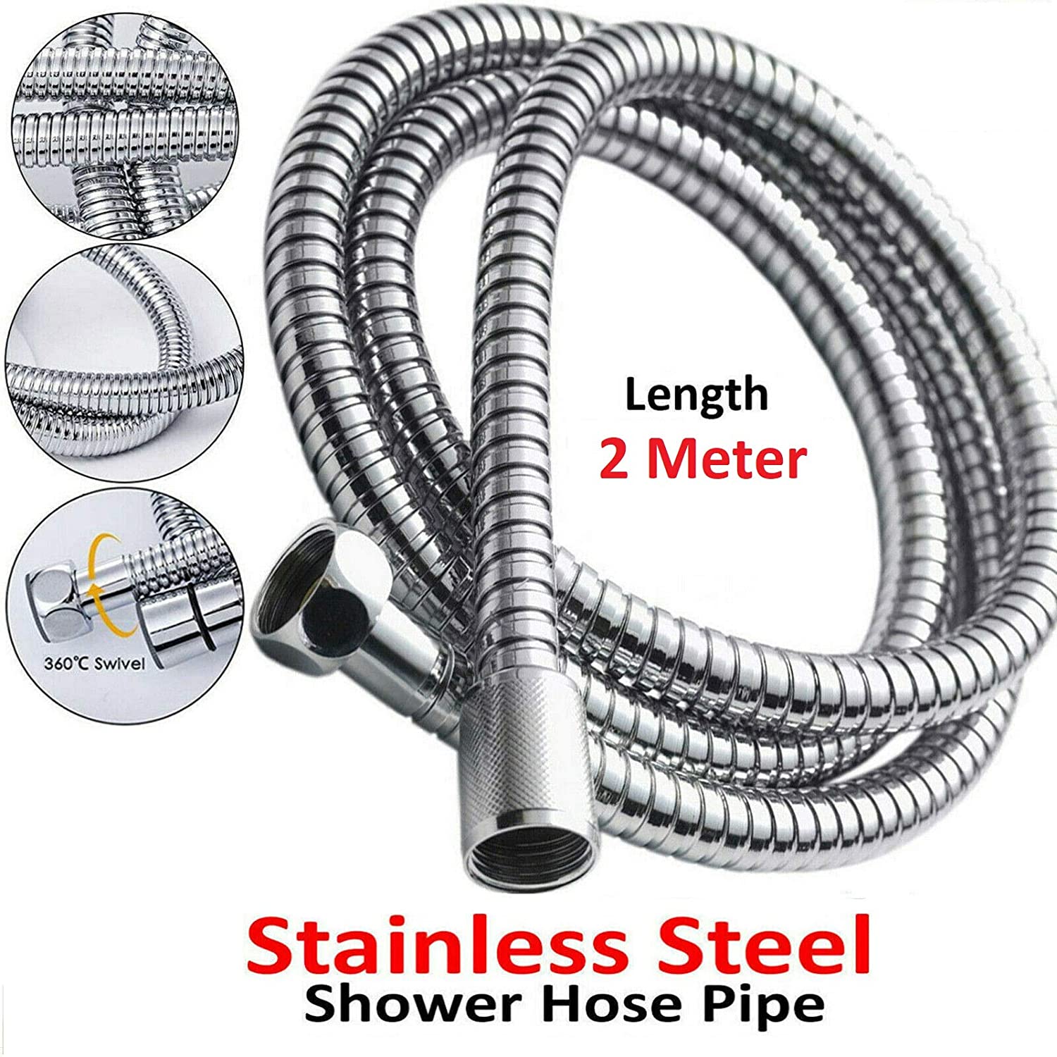 Stainless Steel Chrome Shower Hose Pipe Universal Standard Fitting Leakproof High Pressure Resistance Plumbing Bathroom