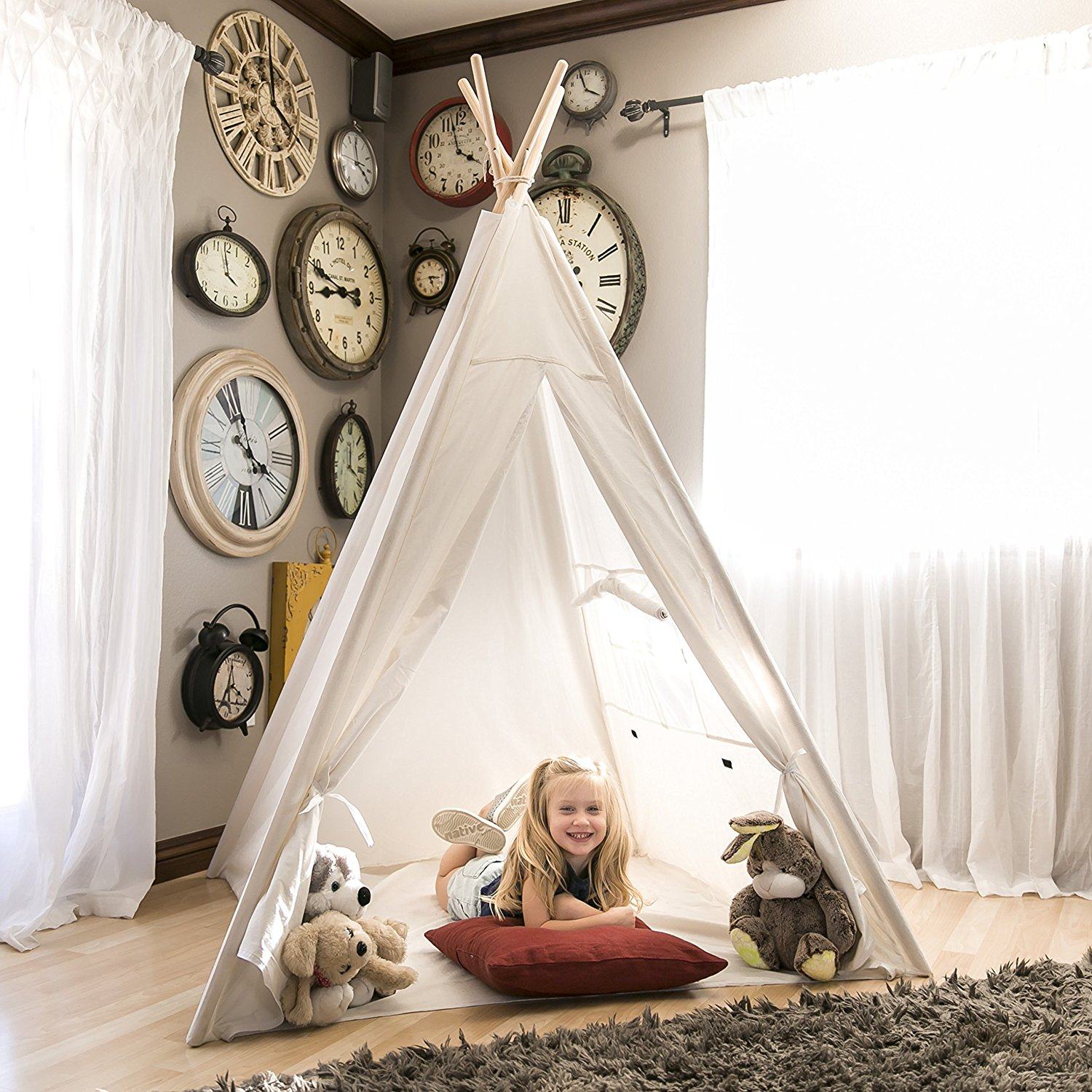 Tipi Tent Voor Kinderen Spelen-Tent Teepee Huis Wigwam Kamer Kinderen Tent Spel Huis Driehoek Teepee Canvas slapen Dome 130Cm