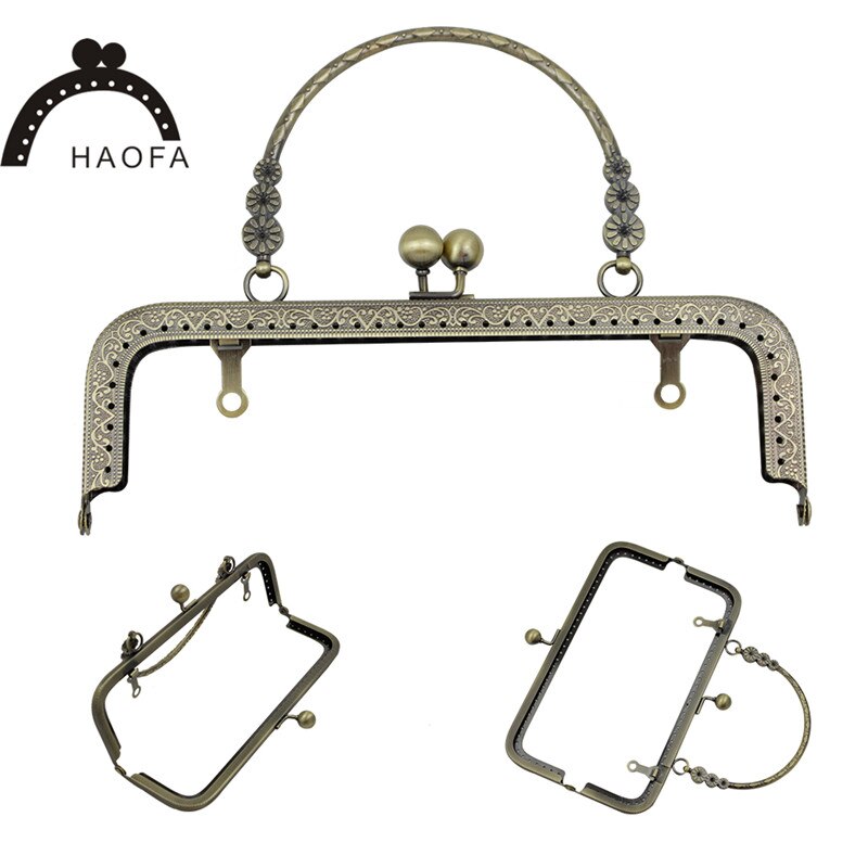HAOFA 4pcs 20cm Small Flower Handle Sewing Purse Metal Frames Antique Accessories For Bag kiss clasp bag frame