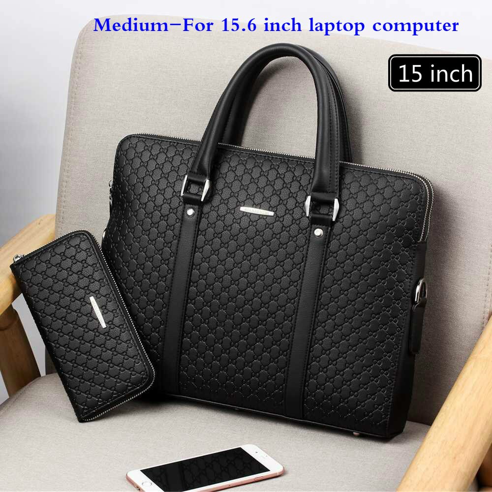 Volasss grande capacidade de couro dos homens maleta de negócios masculino sacos de ombro para o homem bolsas para portátil 15.6 "masculino: Black with Wallet-15