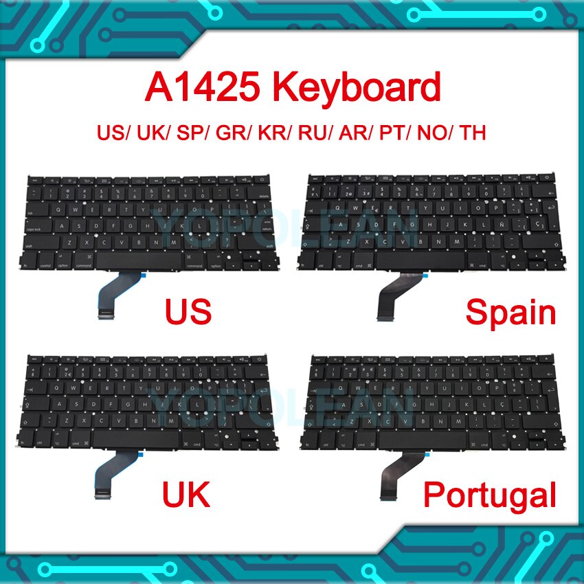A1425 Keyboard UK US German Spain Russian Thai Norway Portugal Korean Arabic For Macbook Pro Retina 13" A1425 year