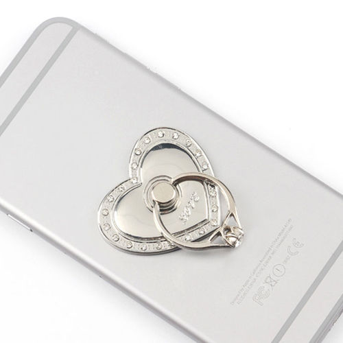 Big Love Phone Holder Full Metal Ring Buckle Diamond Phone Stand 360 Degree Mobile Phone Stand Holder: Silver