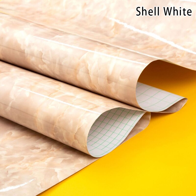 Newly Marble Texture Self-adhesive Waterproof Wall Paper Kitchen Countertops Backsplash Stickers CLA88: shell white