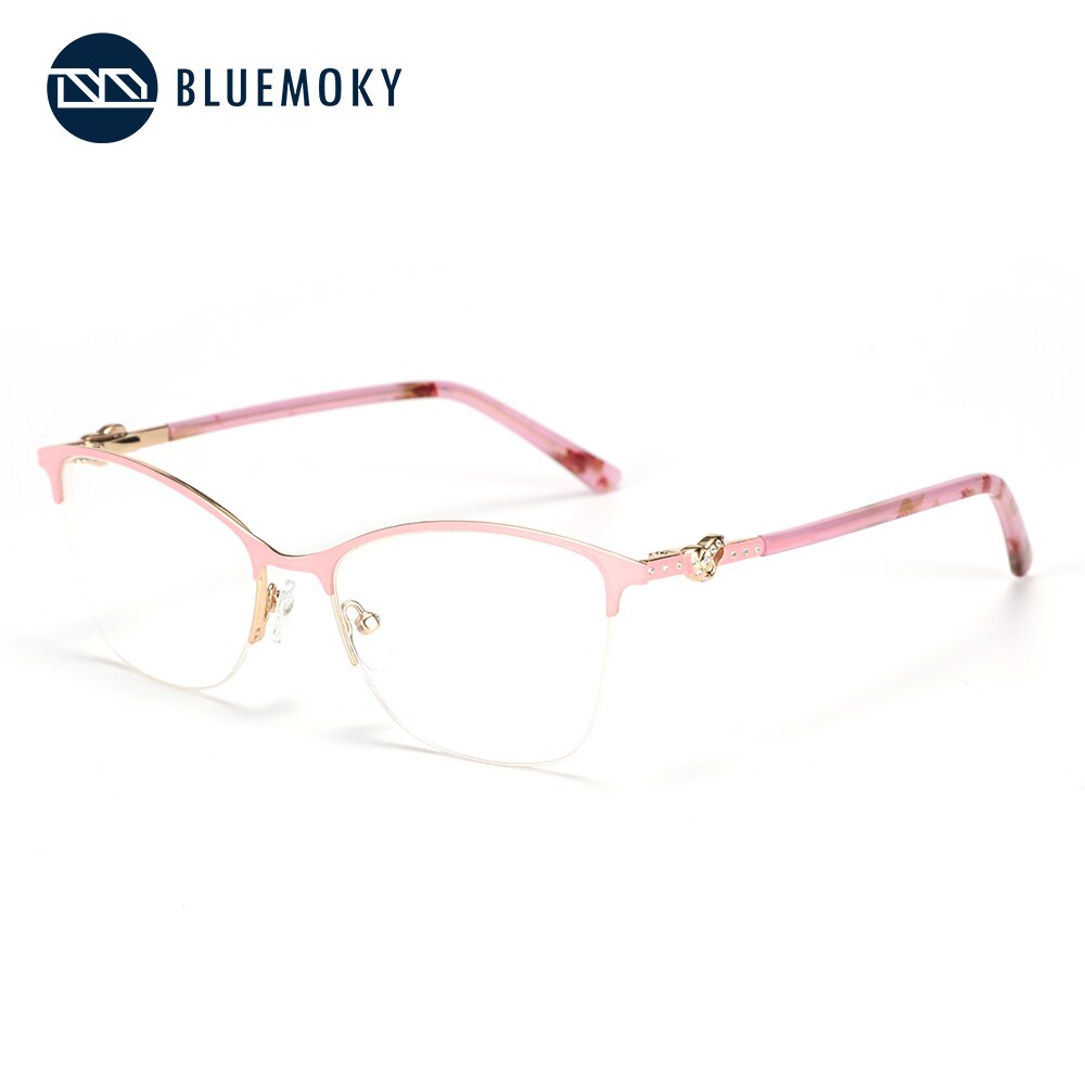 BLUEMOKY Alloy Metal Half frame Glasses Frames Semi-Rimless Spectacle Eyeglasses Frame for Women Prescription Optical Eyewear: pink