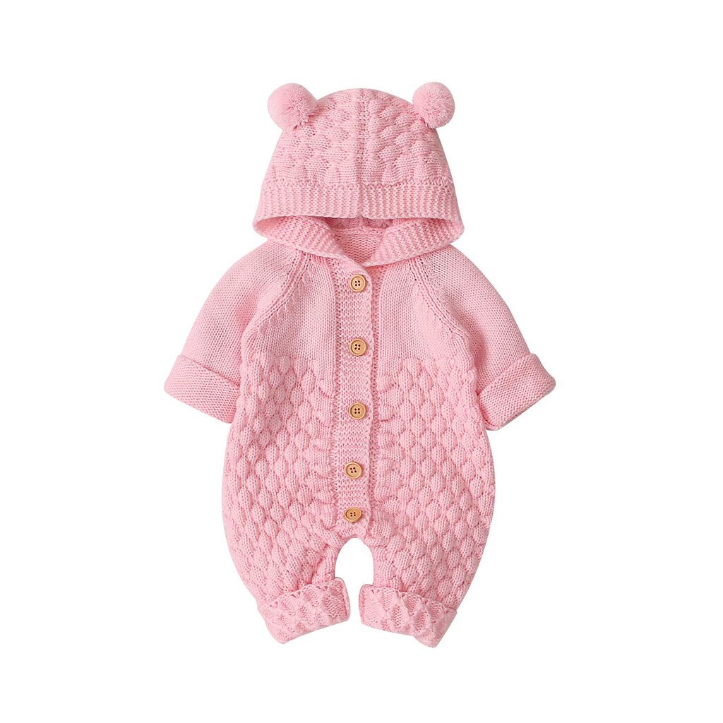 Knit Baby Sweater Winter Infant Newborn Cardigan Sweaters For Toddler Boys Hooded Jackets Button Up Autumn Baby Girls Coat: Pink  / 6M