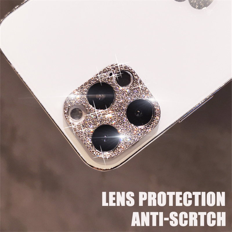 Glänzender Bling-Diamant-Kameraobjektivschutz für iPhone 15 13 12 Mini 11 14 Profi Max, Strass-Glitzer-Metall-Displayschutzfolie