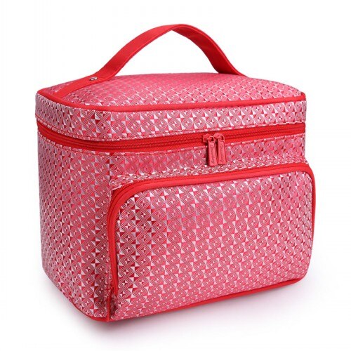 diamond lattice big cosmetic bag ladies waterproof bath products washing necessities travel agency cosmetic: red