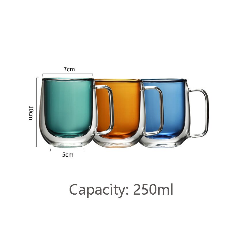 Glass Coffee Mugs 250ml multicolor Double-Layer Glass Mugs With Handle Perfect For Latte Cappuccino Espresso Glassware
