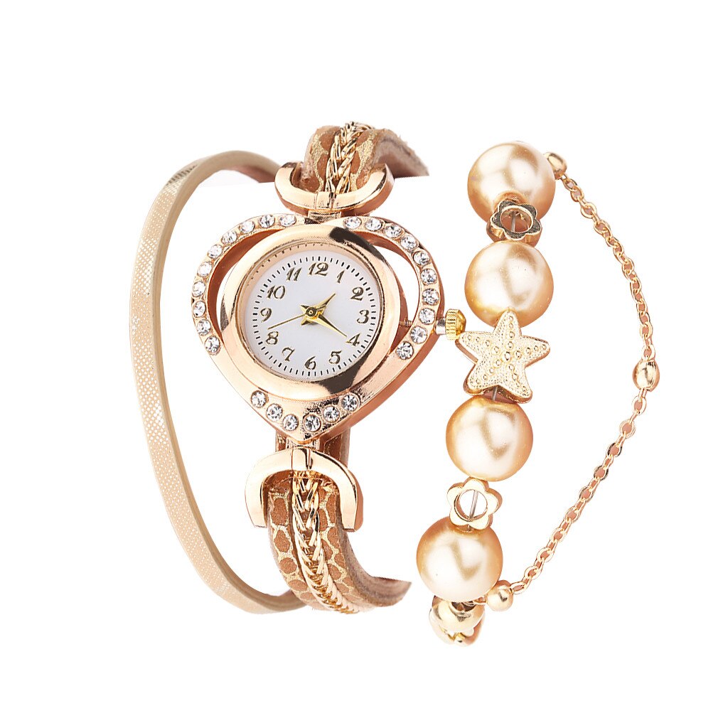 Women Vintage Bracelet Watches Shining Pearl Bracelet Dial Analog Quartz Wrist Watch Clock Ladies Watches: A