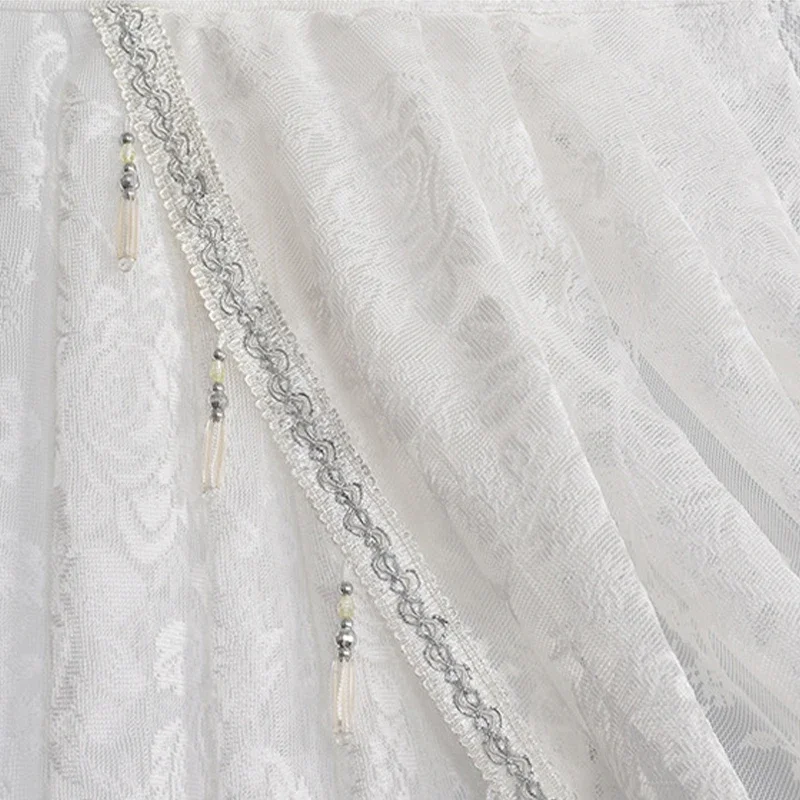French Style Floral Lace Valance Home Rustic Decorative Short Curtain for Living Room Bedroom Kitchen Window Decor Gauze Curtain