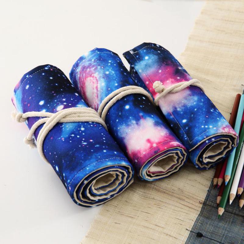 36/48/72 gaten Galaxy Milieu Canvas Pen Zak Gordijn Student Briefpapier Roll Pencil Bag Potlood Pouch School levert