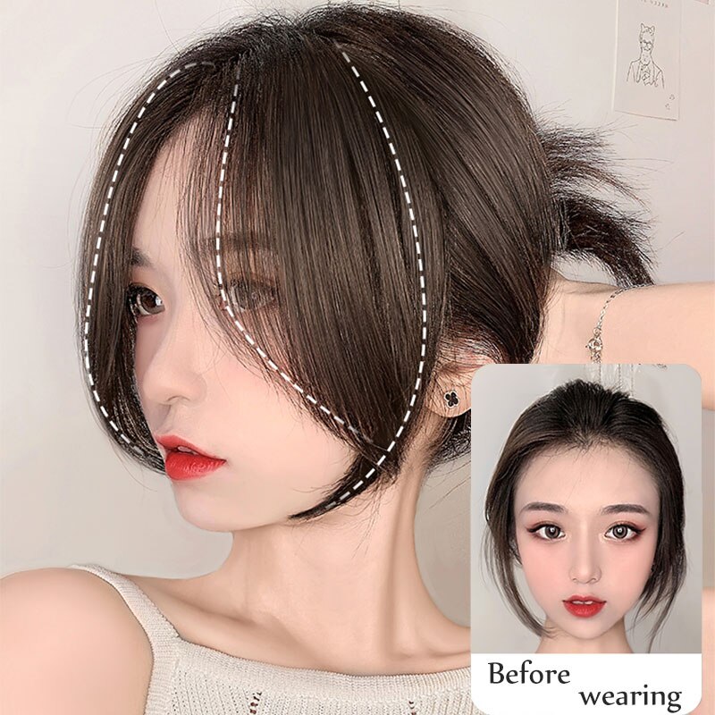 Gordijn Pony Haarstuk Synthetische Pruik Voor Vrouwen Party Natuurlijke Haar Kleur Zwart Bruin Clip In Hair Extension Fringe Koreaanse stijl