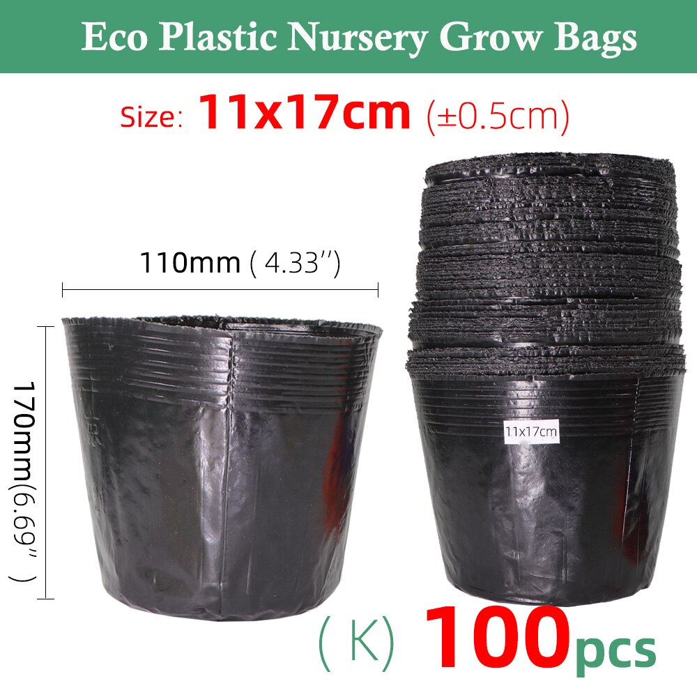 15 Sizes Plastic Disposables Nursery Grow Pots Seedling Breathable Bowl Cup Black Planting Nutrition Bag Garden Flower Vegetable: Kx100pcs