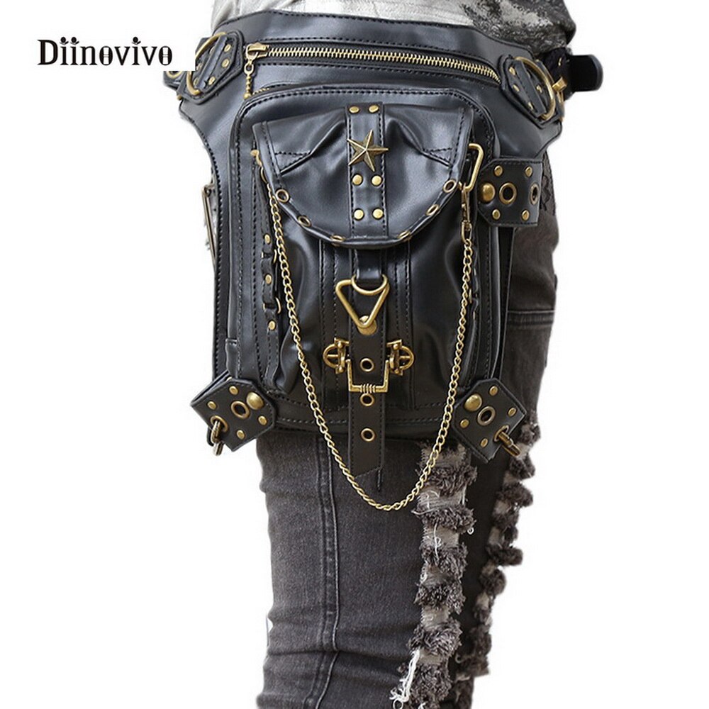 DIINOVIVO Gothic Women Messenger Handbag Vintage Steampunk Bag Retro Rock Shoulder Bag Waist Pack Small Leg Bag WHDV0115