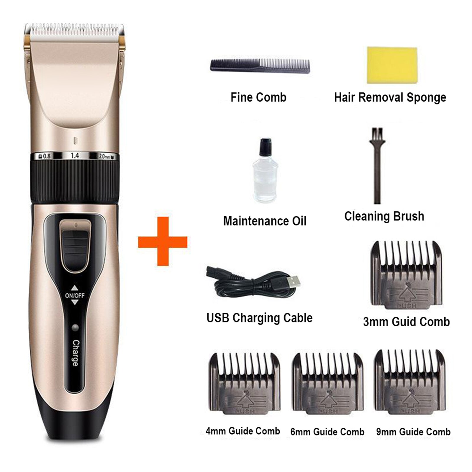 Tondeuse électrique USB à faible bruit pour barbe, Kit de coupe de cheveux avec tête en céramique