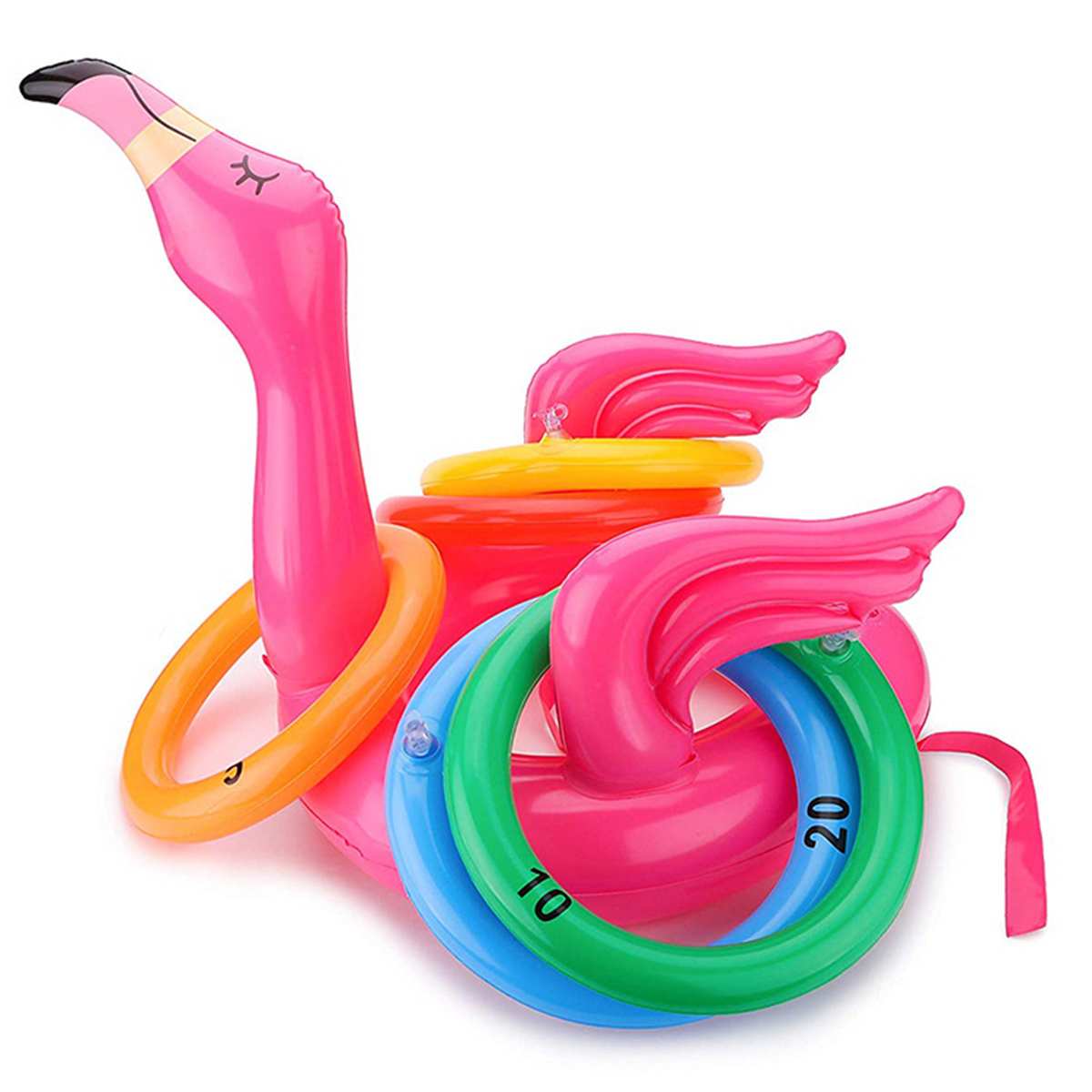 Draagbare Opblaasbare Flamingo Hoofd Hoed Met 4Pcs Toss Ringen Game Voor Familie Party Roze Pvc Materiaal Zwembaden & Water leuk Speelgoed