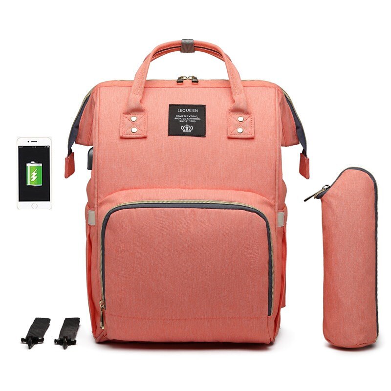 LEQUEEN Windel Taschen USB Mumie Mutterschaft Windel Tasche Große Baby Tasche Wasserdichte Reise Rucksäcke Pflege Taschen für Baby Pflege: Rosa