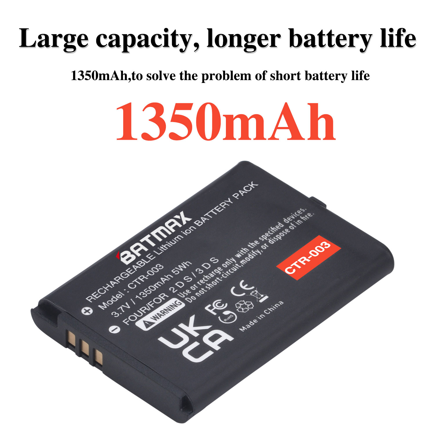 1350mAh CTR 003 CTR-003 Battery for Nintendo 3DS 2DS 2DS XL CTR-001, JAN-001, MIN-CTR-001Controllers
