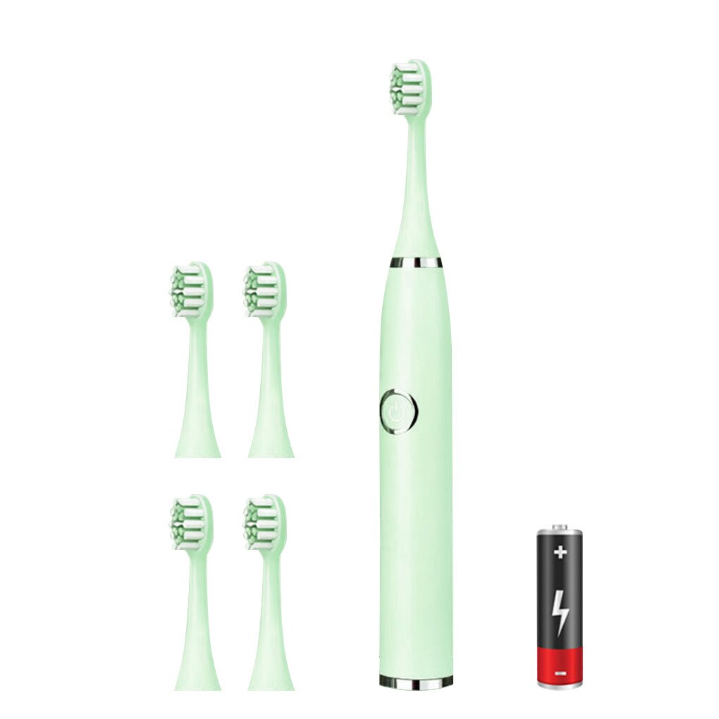 Brosse à dents électrique Super sonique pour adultes et enfants, avec minuterie intelligente, pour le blanchiment, IPX7, étanche, batterie AA remplaçable: Green 5 Heads