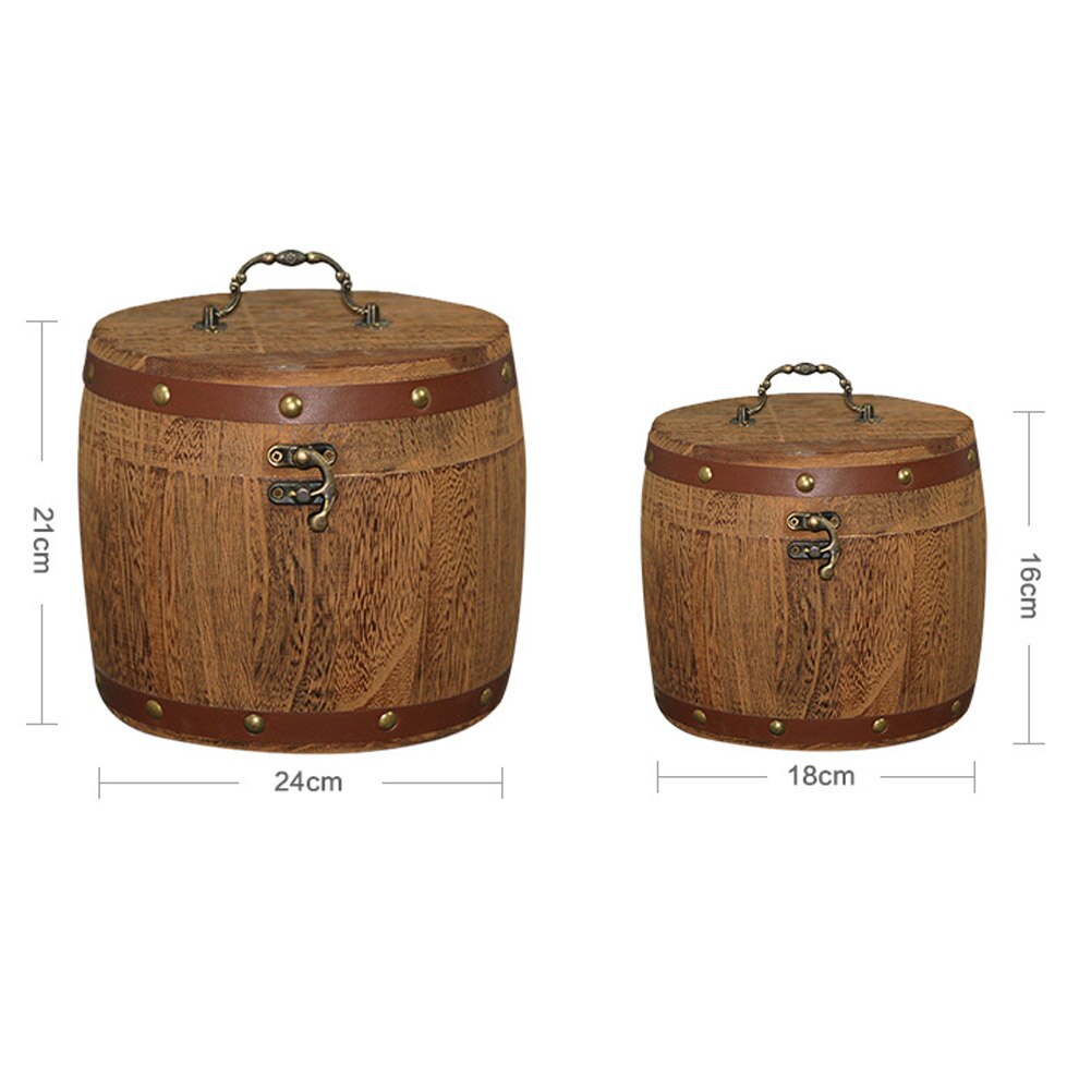 Mini Wooden Barrel Canister Storage Box For Tea Leaf Flour Coffee Bean GQ