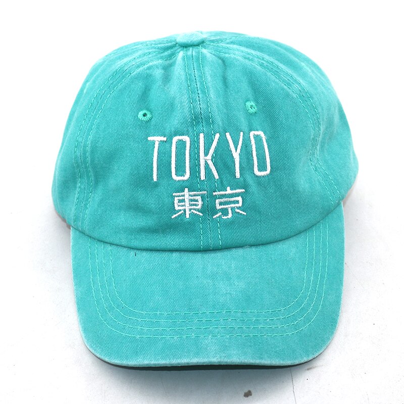 Japanse Stijl Dad Hoed 100% Katoen Gewassen Borduurwerk Tokyo Mode Baseball Cap Mannen Vrouwen Sport Snapback Hoeden: Sky Blue