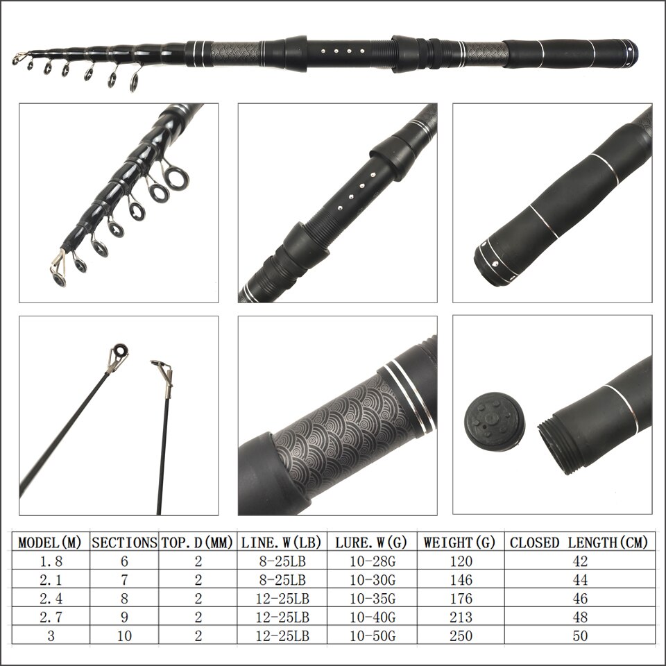1.8-3m telescopic fihsing rod carbon fiber feeder rod combo carp bass pike spinning rod bass carp pike pole travel rod