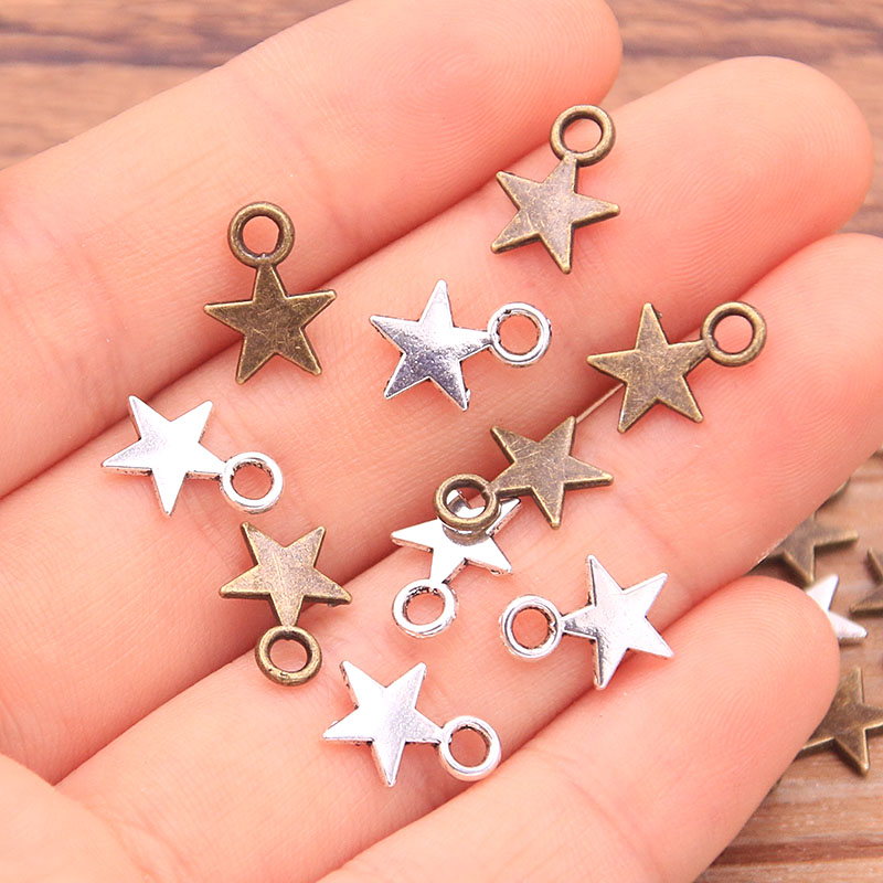 100 STKS 8*11mm 3 Kleur Metalen Zinklegering MINI vijfpuntige Ster Charms Fit Sieraden Hanger Charms Ingrediënten DIY Handgemaakte Craft