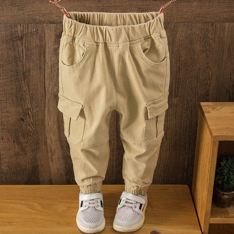 Baby Jongens Broek 3-11years Oude Grote Zakken Cargo Broek En Najaar Kinderen Broek Katoenen Broek 3 Kleuren Peuter broek: beige / 11T