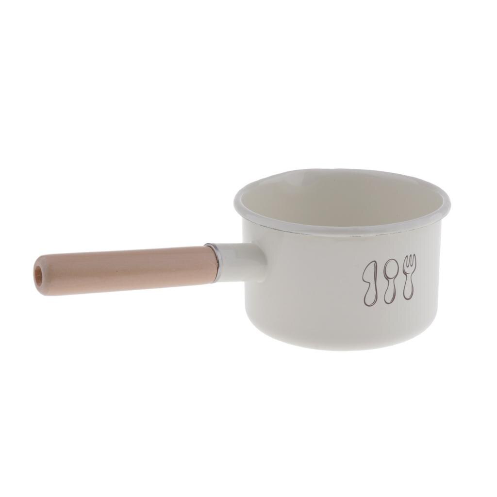 Kichenware Enamel Milk Pan Butter Warmer Pot with Wooden Handle 1500ml