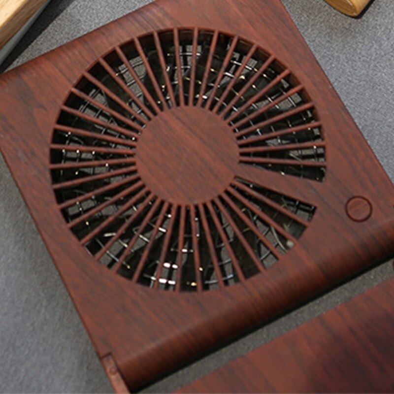 Small Fan Desktop Student Standing Air Cooler Wood Grain Mini Notebook Folding Fan USB Charging
