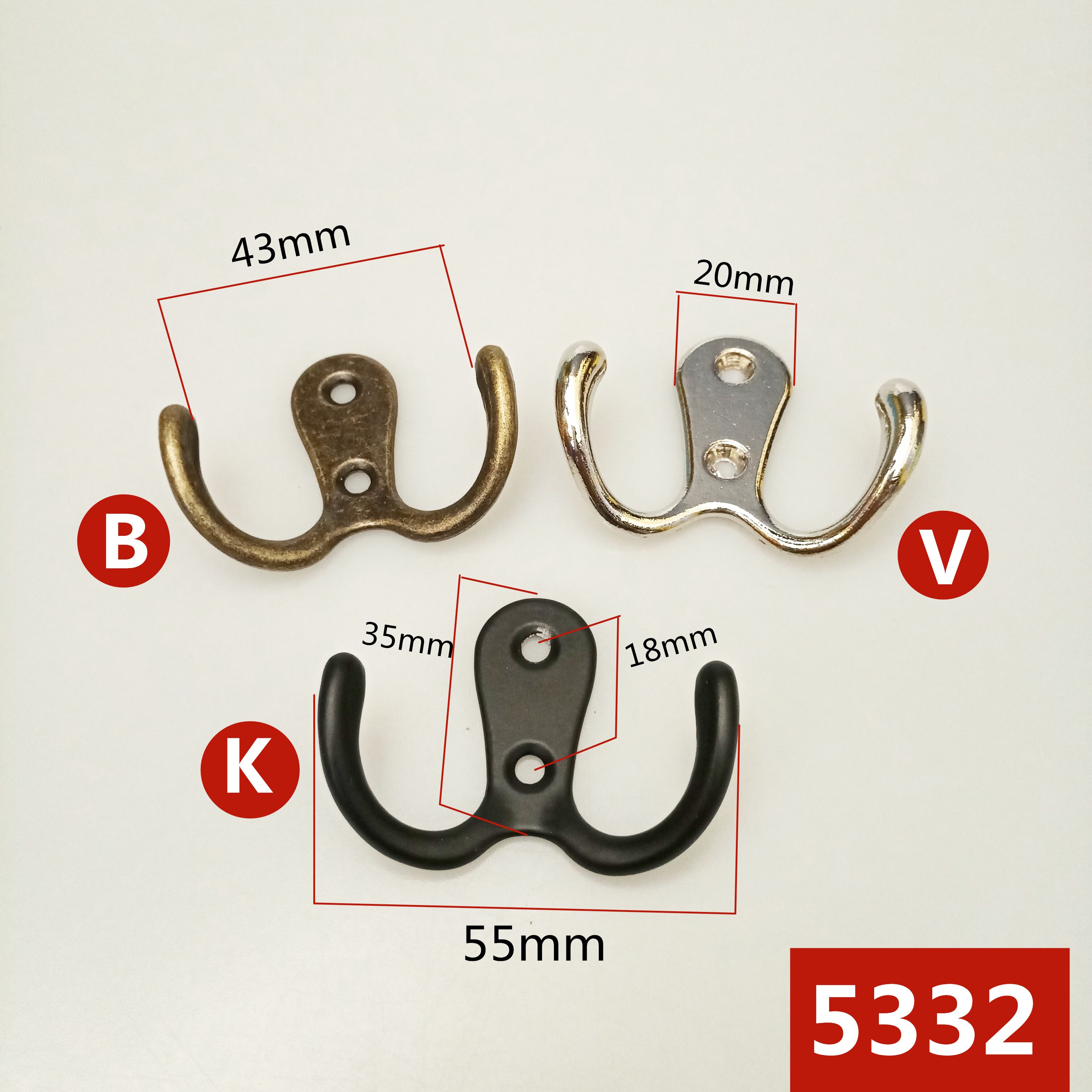 Colgadores individuales montados en la pared Estilo Vintage de bronce, 53mm, con forma de gancho, organizador de almacenamiento, gancho de montaje en la pared, 5 unidades/lote
