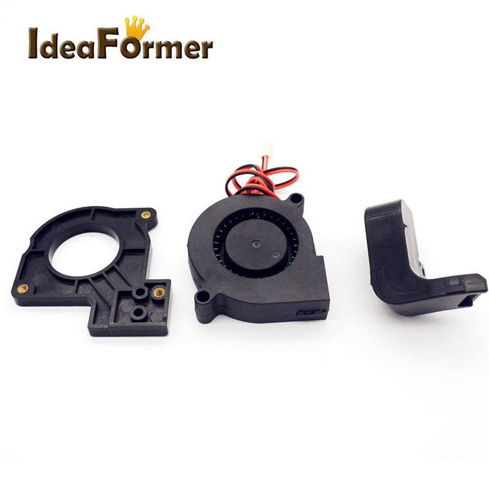1 set  mk10 5015 ventilatoren met luchtgeleidingskanaal montagebeugel  dc 12v/24v met 2- pins kabel voor 3d printeronderdelen