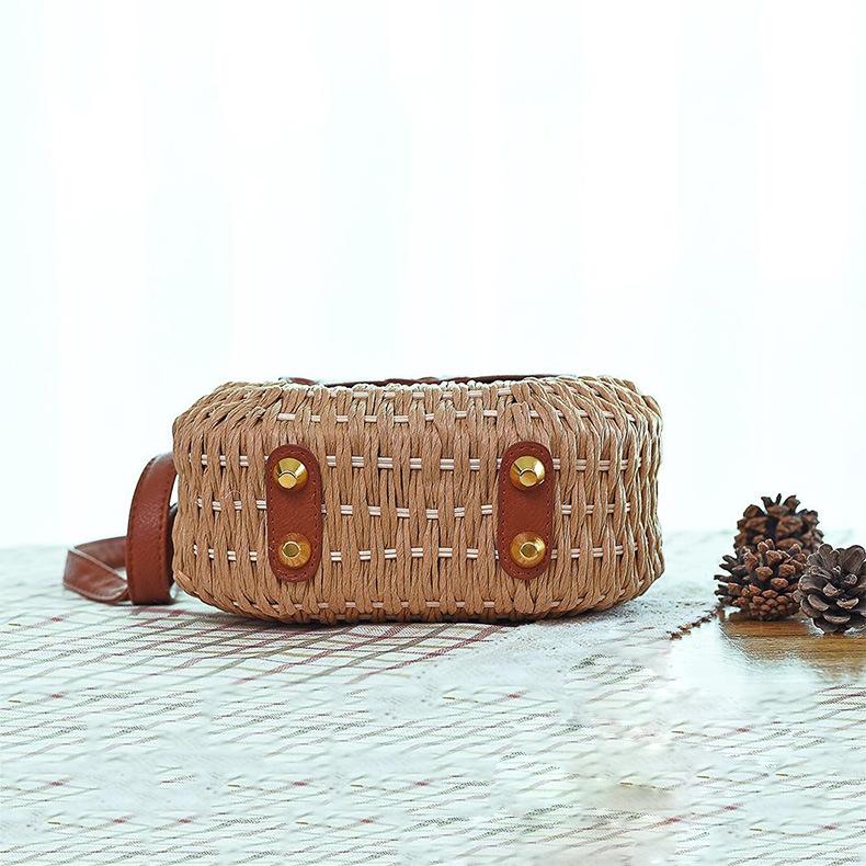 Quaste Handgemachte Stroh Woven Tasche Messenger Kausalen Runde Tasche Quaste Strand Schulter Tragetaschen Für Frauen Mädchen Handtasche
