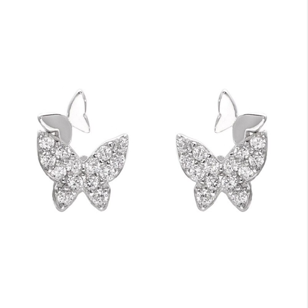 Vlinder Kleine Stud Oorbellen Mooie Micro Verharde Zirconia Shining Tiny Frosted Oor Accessoires Voor Meisjes Eenvoudige Sieraden
