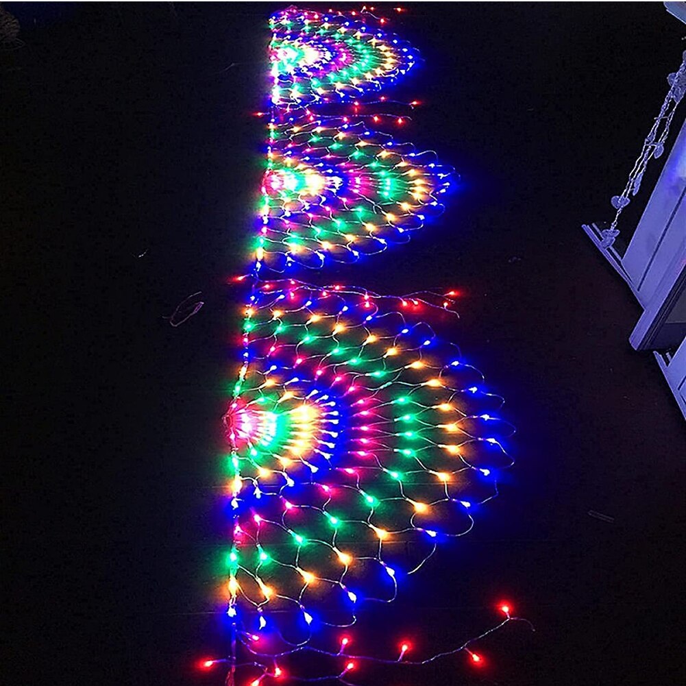 3.5M 3Peacock Mesh Net Led String Lights, LED Curtain Lights EU/US Plug 8 Modes Fairy Garland Lights for Christmas Decor: UK Plug