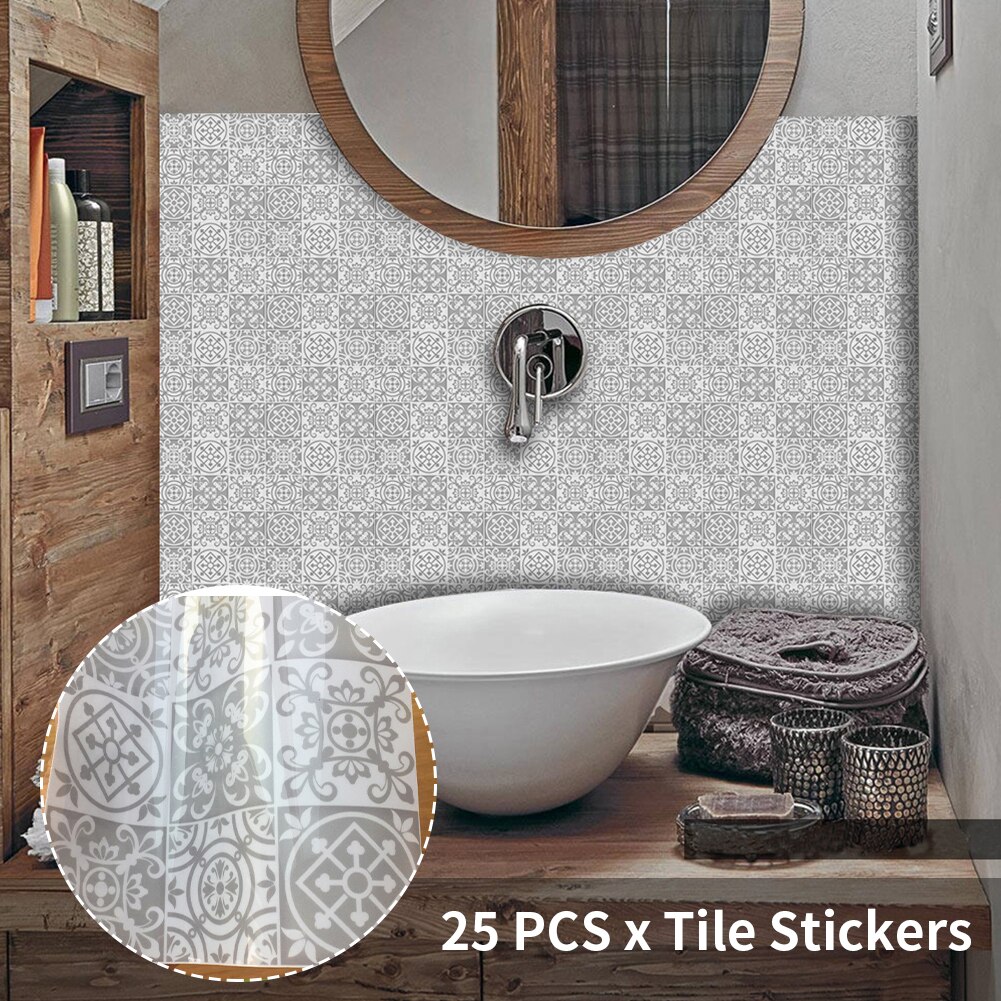 25 stuks spatwand vierkant badkamer muur retro grijs marokkaanse stijl stickers kunst tegel sticker keuken waterdicht pvc huisdecoratie doe-het-zelf