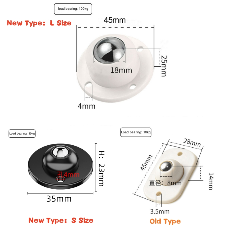 Rodízios para móveis pesados Rodas, polia autoadesiva, aço inoxidável, rolamento de carga forte, roda universal, rotação de 360 °, 4pcs