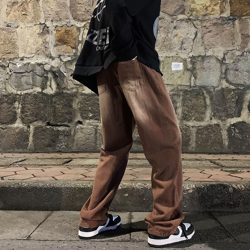 Jean Baggy marron pour hommes, rétro décontracté, jambes larges, Streetwear, ample, Hip Hop, pantalon droit en Denim, M-2XL