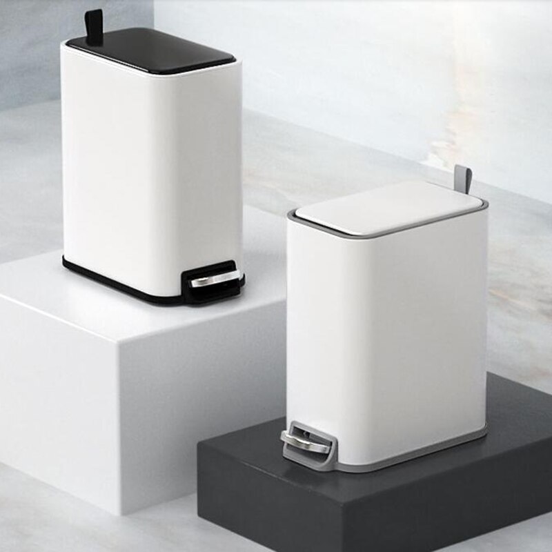 Cubo de basura Rectangular con Pedal para el hogar, papelera de basura portátil, Cubo de almacenamiento de acero inoxidable para Cocina