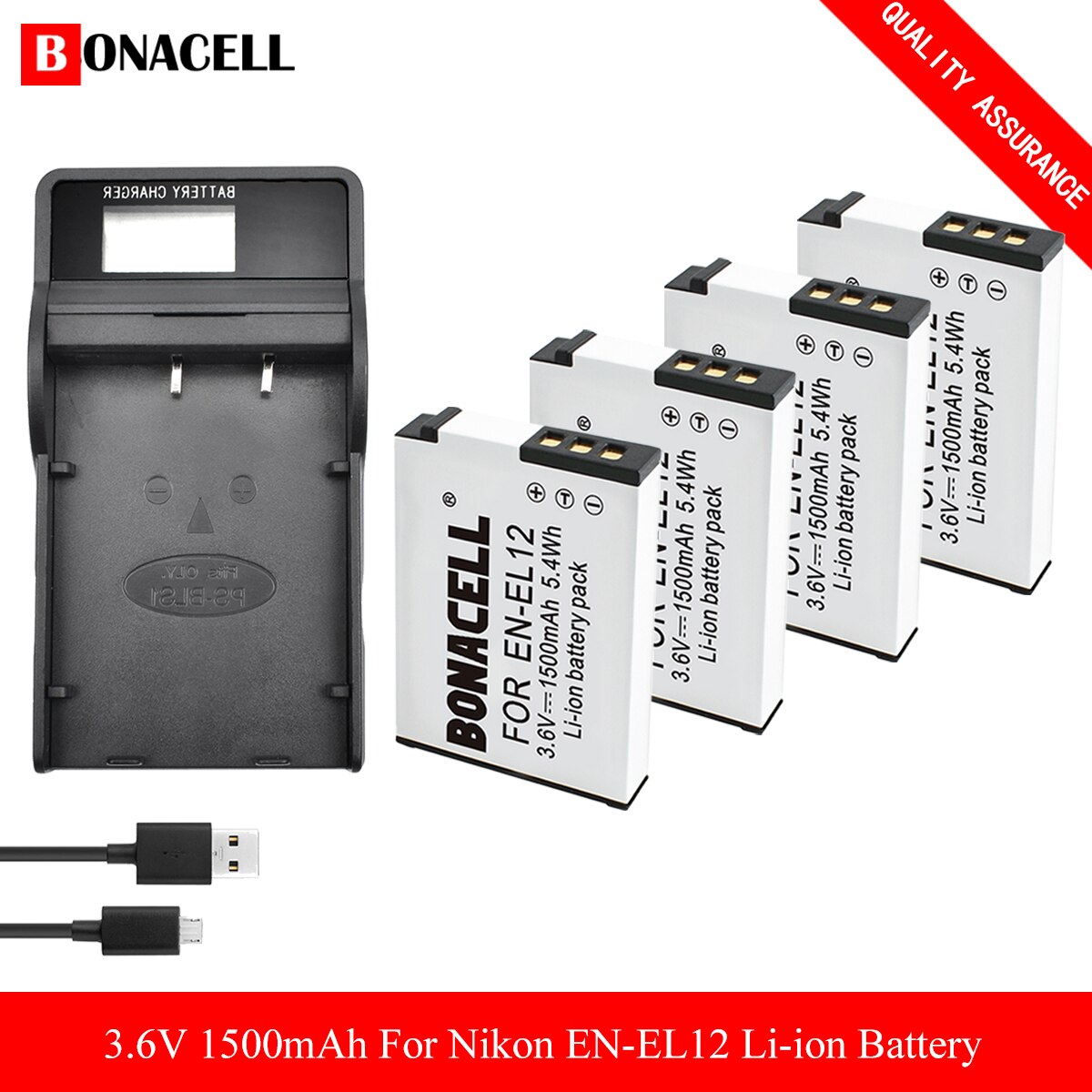 EN-EL12 Battery&Charger For Nikon Coolpix A1000, B600 Coolpix AW130 A900 W300 S1200pj S9900 S9500 S9300 S9200 S8200 S6300 S6200: 4X Battery-Charger