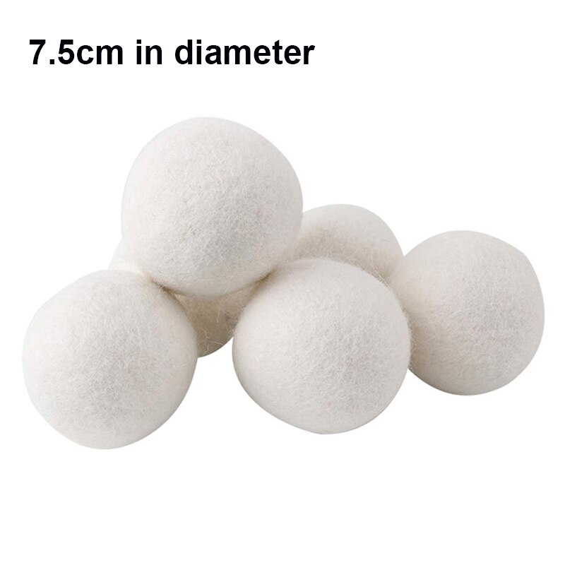 6Pcs/Lot Natural Tumble Dryer Ball Wool Dryer Ball Reusable Clothes Drying Laundry Clean Ball Laundry Fabric Softener Ball: Diameter 7.5cm